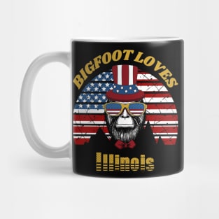 Bigfoot loves America and Illinois Mug